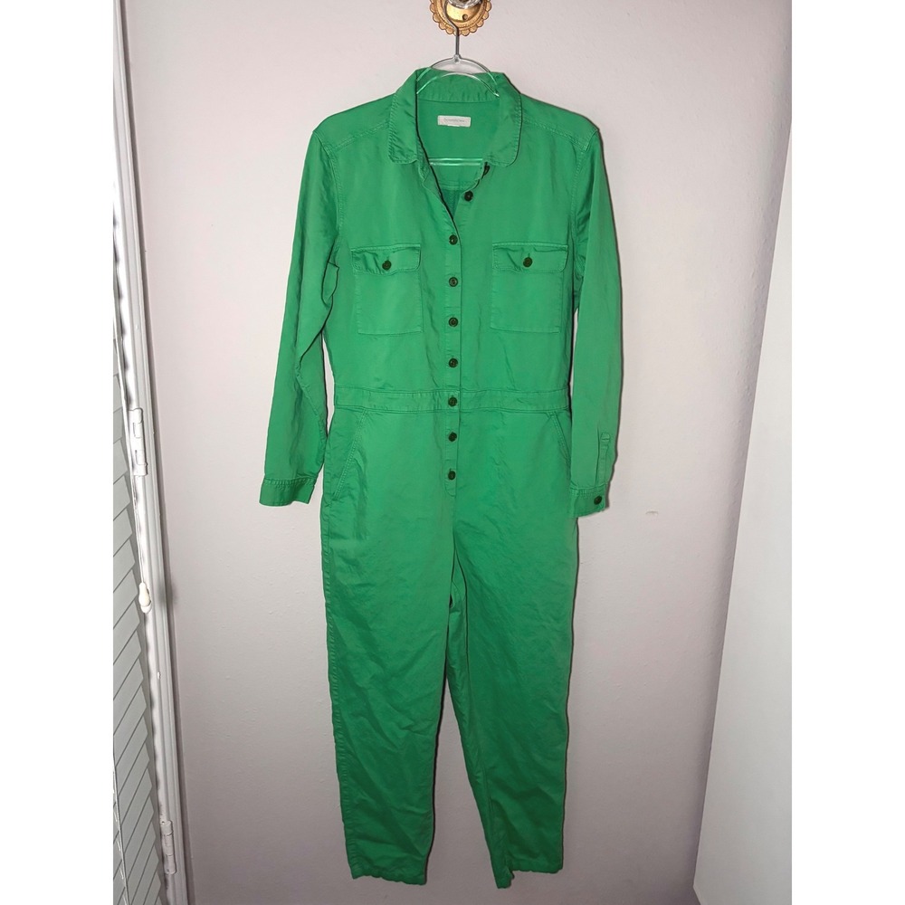 Outerknown SEA Suit Green Long Sleeve Button Front Cotton Twill Utility Jumpsuit